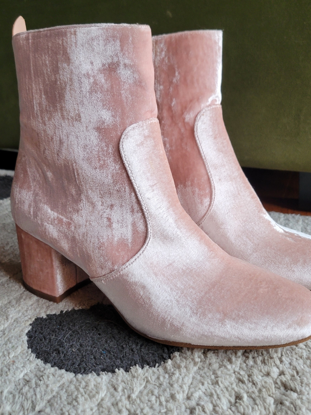 Coach Pink Velvet Block Heel Ankle Boots